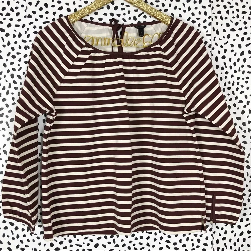 NWOT J. Crew Brown Striped Peasant Top